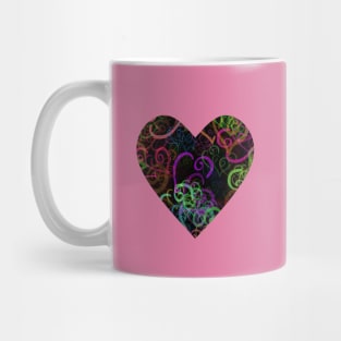 Crazy Vivid Color Curvy Hearts Shapes on Black Mug